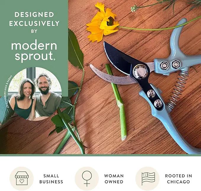 Modern Sprout Hand Pruners - Lightweight Pruning Shears W/Easy Lock- Gardening Scissors - Bypass Sharp Carbon Steel Blade - Rust Resistant - Garden Tools - Reusable Holster - Ocean by GreenHaven Gardens