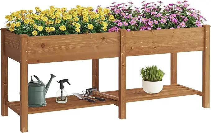 GHWIE Raised Garden Bed with Shelf,Elevated Wooden Planter Box with Legs,Garden Planter for Backyard, Patio, Balcony by GreenHaven Gardens