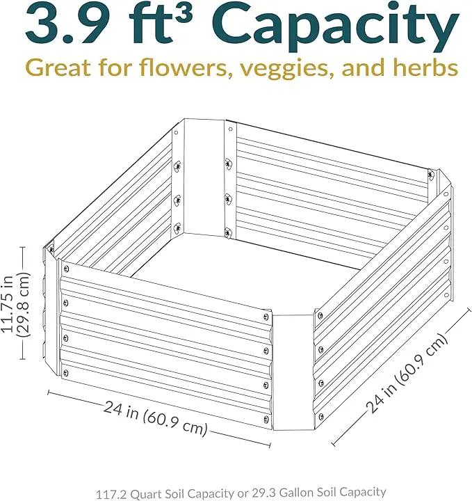 Sunnydaze 11.75" H Raised Metal Garden Bed - Galvanized Raised Garden Bed Outdoor for Vegetables and Flowers - Silver - Square by GreenHaven Gardens