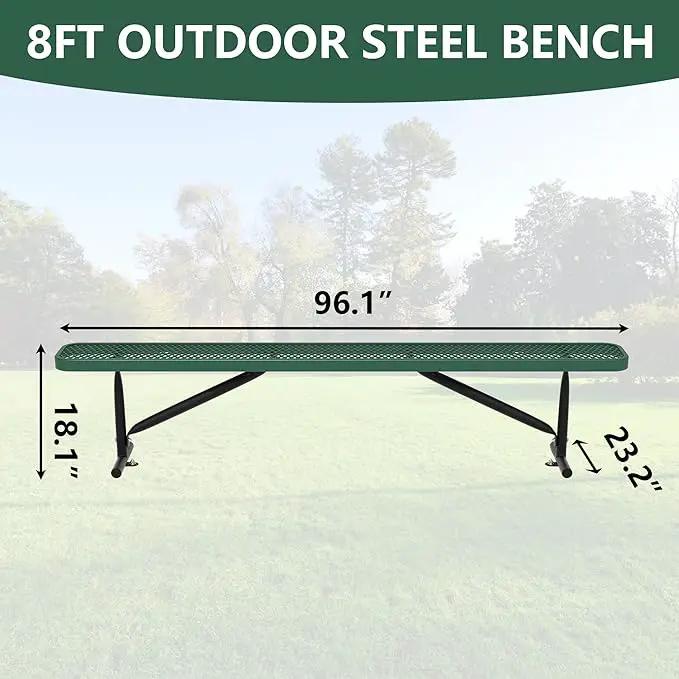 96" L Outdoor Metal Benches, Heavy Duty Garden Park Bench for Outside, Porch Chair Sports Backless Commercial Benches Mesh Bench for Shopping Mall, Store, Lawn, Park, Patio, Deck, Garden by GreenHaven Gardens