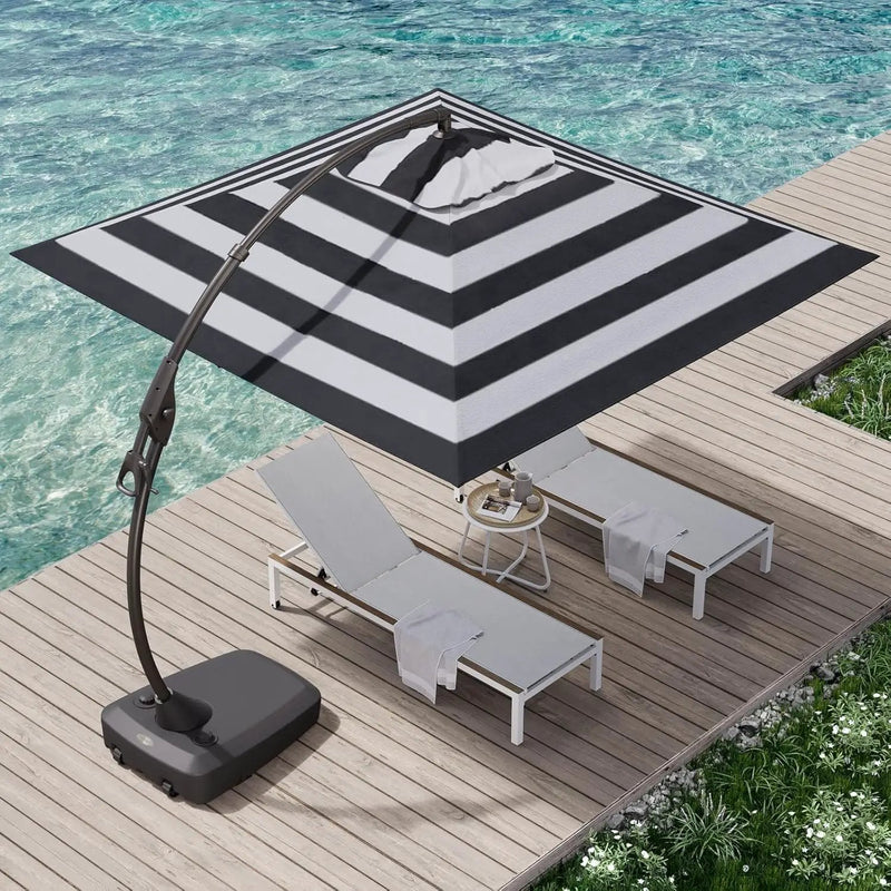 Grand patio 10x10 FT Patio Cantilever Umbrella with Base Outdoor Large Square Tilting Offset Umbrellas for Pool Deck (Black & White, 10x10 FT) by GreenHaven Gardens