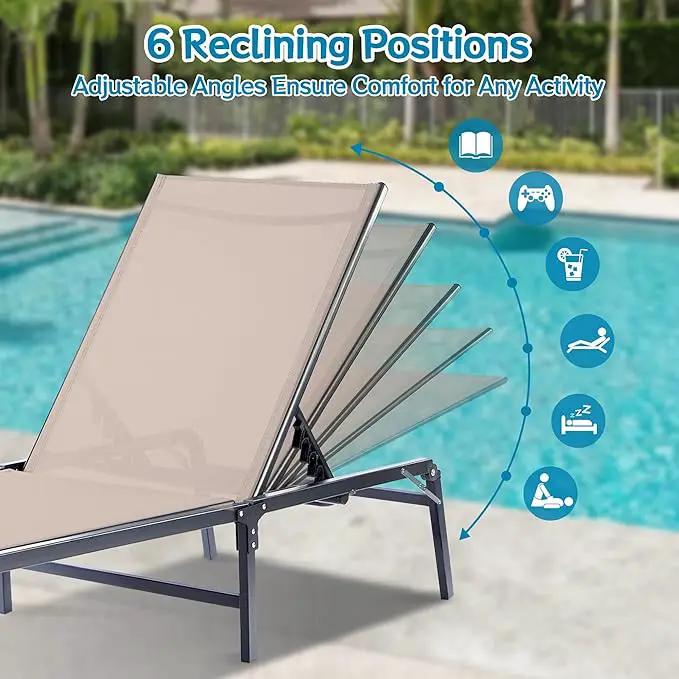 Outdoor Chaise Lounge Chair Set of 2, Foldable & Assemble-Free, 6 Adjustable Positions, Durable Rust-Resistant Frame, Portable Outdoor Pool Lounge Chairs for Pool Patio Beach, Khaki by GreenHaven Gardens