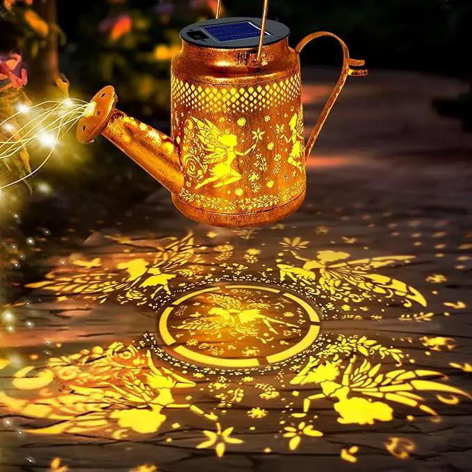 Solar Lanterns Outdoor Waterproof,Metal Watering Can Garden Decor,Fairy Hanging Solar Path Lights Yard Art,Outside Patio Decorations Gardening Birthday Gifts for Mom Grandma Women（with Shepherd Hook） by GreenHaven Gardens