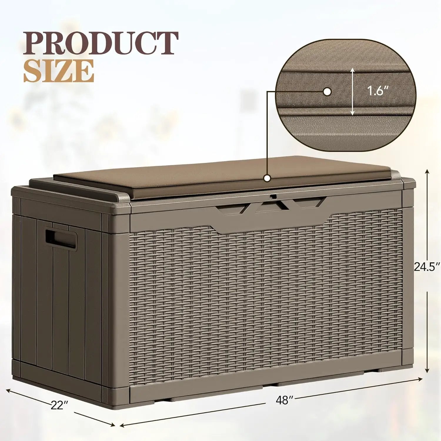 Greesum 100 Gallon Resin Deck Box Large Outdoor Storage Boxes with Cushions for Garden Tools, Patio Furniture Pillows, Pool Supplies, Light Coffee by GreenHaven Gardens