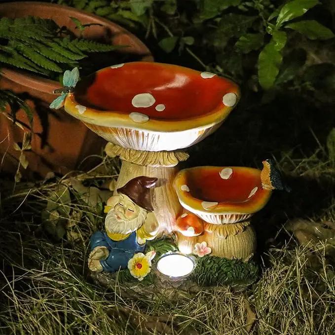 Garden Gnome Statue, Solar Powered Gnome Figurine with Mushroom Decor, Waterproof Resin Lawn Ornamnets for Outdoor Patio Yard Home Tabletop Deocr, Ideal Gifts for Mom by GreenHaven Gardens