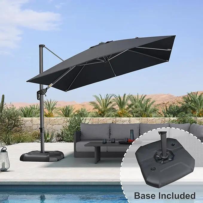 PURPLE LEAF 10 Feet Square Cantilever Umbrella Patio Umbrella with Base Outdoor Umbrella Aluminum Offset with 360-degree Rotation for Garden Deck Pool Patio Black by GreenHaven Gardens