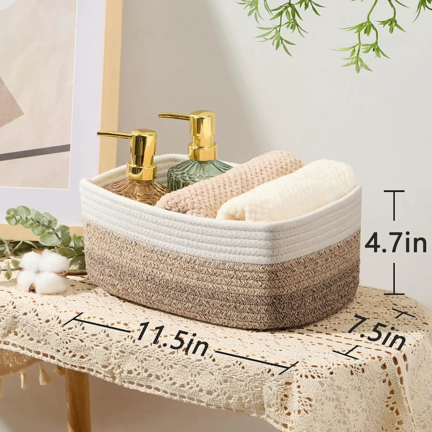 Small Storage Baskets for Organizing | Closet Organizer Bins | Shelf Toy Basket | Woven Rope Baskets | Cube Decorative Box | Shallow Basket |11.5x7.5x4.7”| 3 Packs Gradient Brown by GreenHaven Gardens