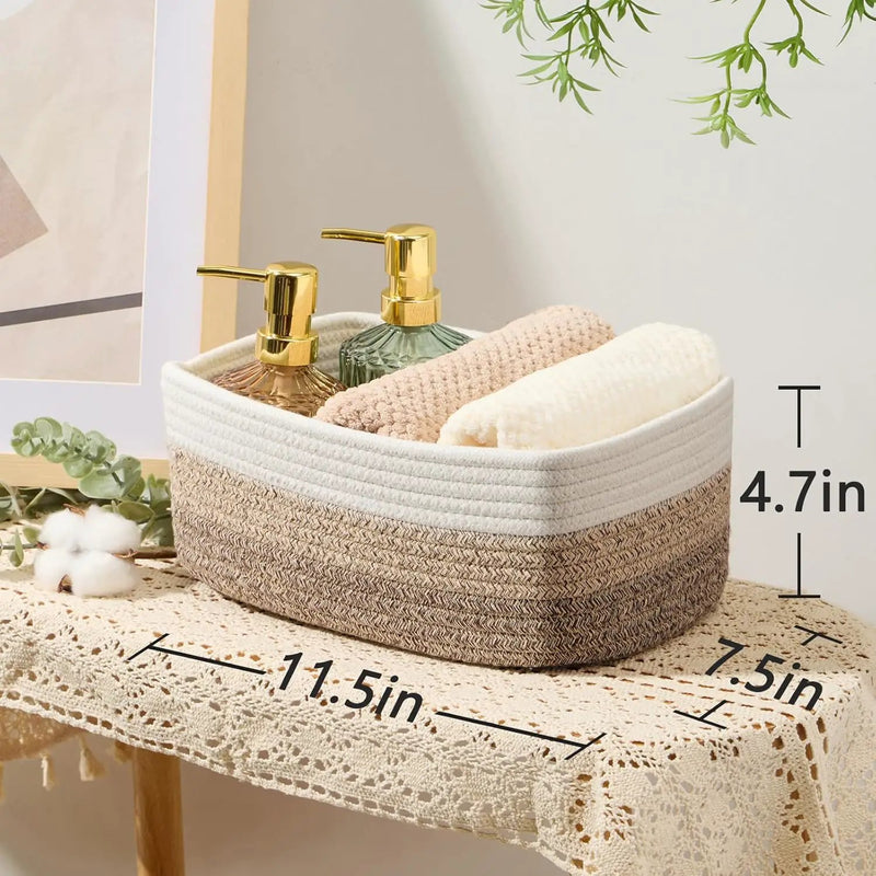 Small Storage Baskets for Organizing | Closet Organizer Bins | Shelf Toy Basket | Woven Rope Baskets | Cube Decorative Box | Shallow Basket |11.5x7.5x4.7”| 3 Packs Gradient Brown by GreenHaven Gardens