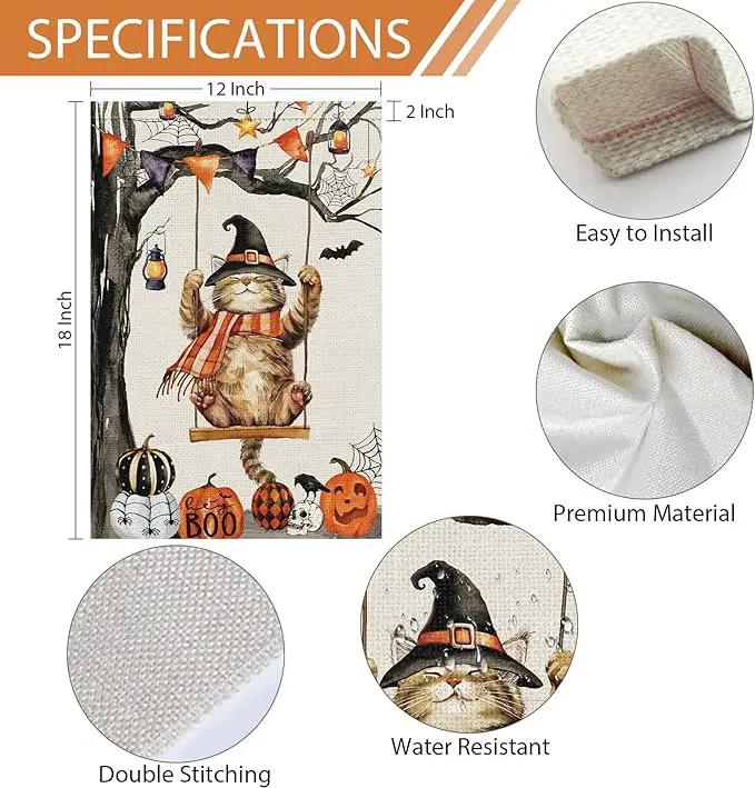 Heyfibro Halloween Cute Cat Swing Garden Flags 12 x 18 Inch Vertical Double Sided Burlap, Pumpkin Skull Bat Yard Flag for Seasonal Fall Thanksgiving Farmhouse Decoration(ONLY FLAG) by GreenHaven Gardens