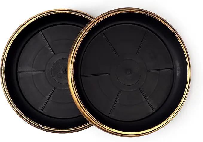 Decorative Heavy Duty Tray/Saucer (2 Pack) Rustic Medieval/French Country Look, Pot/Planter Base for Indoor/Outdoor Decor Use. Long Lasting, Reusable Light Weight (13 inches, Gold) by GreenHaven Gardens