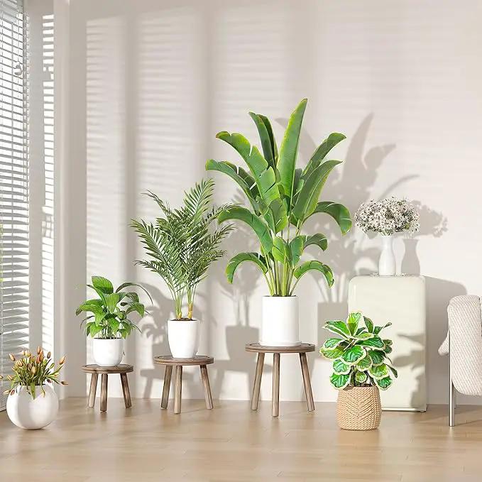 3-Pack Wood Plant Stands Indoor, Single Plant Stand for 6-12 Inch Pots, Mid-Century Modern Plant Stool, Tall Plant Stand for Large Plants for Living Room, Balcony, Office (Dark Brown) by GreenHaven Gardens