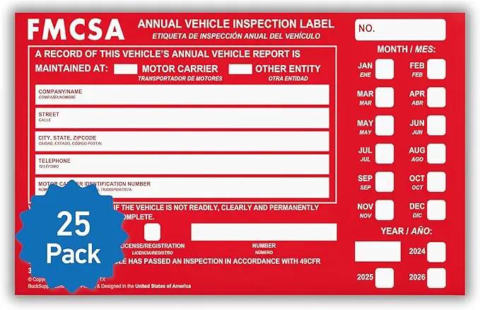 25 Pack Buck Aluminum Annual Vehicle Inspection Label with Punch Boxes, 2 Mil Red FMCSA Self Adhesive Sticker, DOT Compliant, Weatherproof, Tear Resistant, Easy to Write On, 6" x 3.5" - Made in USA by GreenHaven Gardens