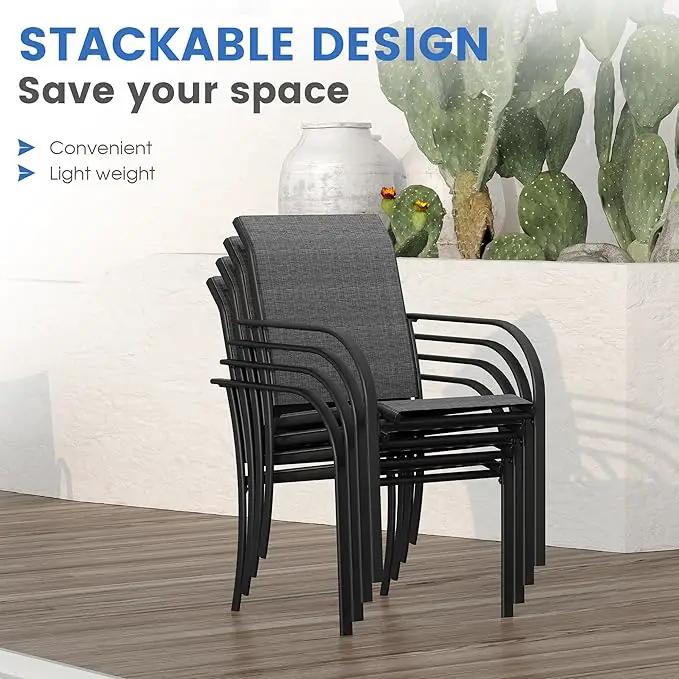 VICLLAX 11 Pieces Patio Dining Set for 10, Outdoor Furniture Set Includes 60" Round Outdoor Table and 10 Lawn Stackable Chairs, Black Tabletop and Grey Fabric by GreenHaven Gardens