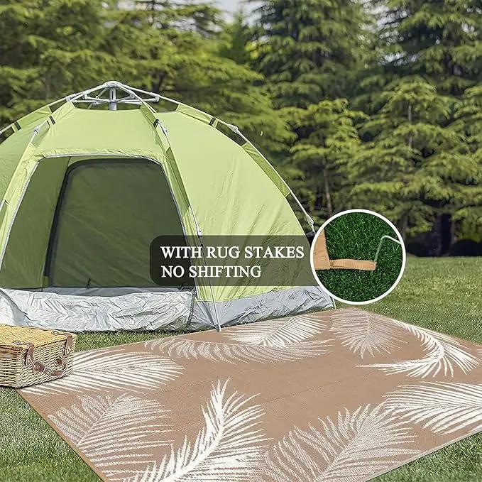 Pauwer Waterproof Outdoor Rug 5x8, Reversible Plastic Straw Patio Camping Rug, Indoor Outdoor RV Mat Carpet for Deck, Camper, Porch, Balcony, Backyard, Picnic, Leaf Brown by GreenHaven Gardens