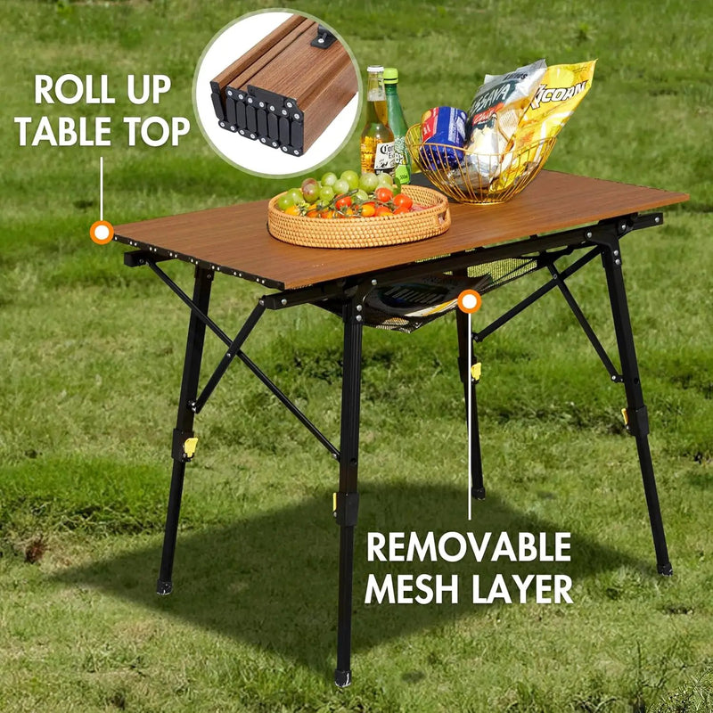 PORTAL Camping Table Portable Folding Table Ultra Lightweight Folding Camp Table 4 Adjustable Legs Aluminum Roll Up Table Top with Carry Bag for Outdoor Travel Backyards BBQ by GreenHaven Gardens