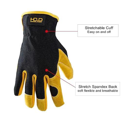 HLDD HANDLANDY Garden Gloves Men, Leather Work Gloves for Men & Women, Cowhide Gardening Gloves Utility Work Gloves for Mechanics, Construction, Driver (XL, Yellow) by GreenHaven Gardens