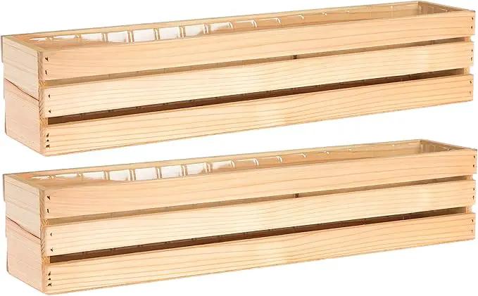 20" Rectangular Rustic Wood Planter with Plastic Liner l Rustic Barn Wood l Wine Crate Style, Home and Wedding Decorations, Garden Ornaments (20x4 Wine Crate Set of 2, Rose Wood) by GreenHaven Gardens