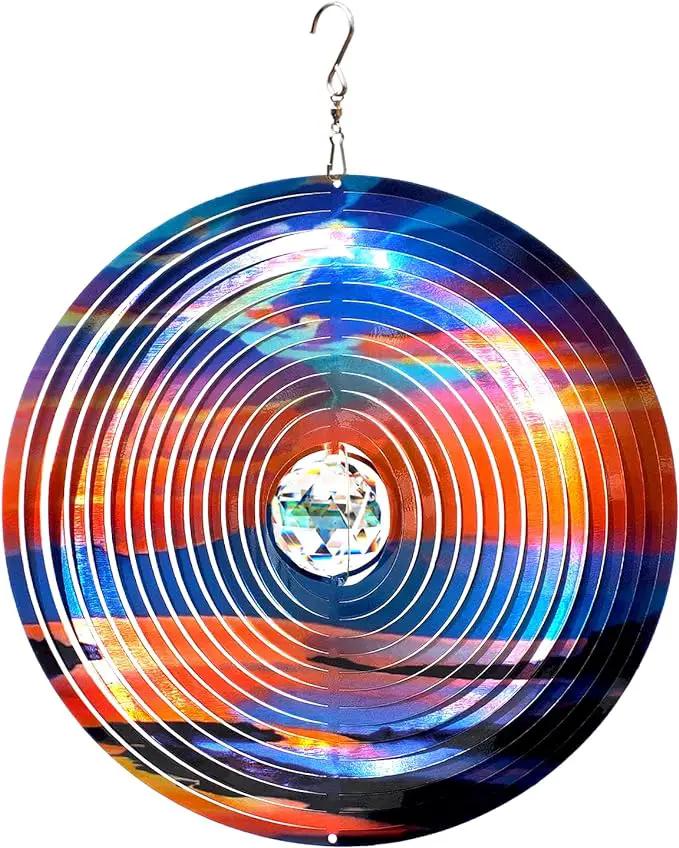 FONMY Mandala Wind Spinner w/Crystal Ball-Rosy Down 3D Stainless Steel Hanging Spinners Worth Gift Christmas Decoration Indoor/Outdoor Garden Décor Kinetic Yard Art 12 Inches Wind Sculpture by GreenHaven Gardens