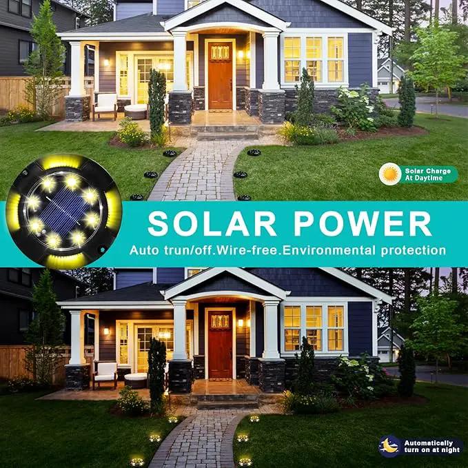 Solar Ground Lights Outdoor 8 Packs 12 LED Disk Lights Solar Powered Waterproof New In-ground Lights For Garden Deck Stair Step Lawn Patio Driveway Walkway Pathway Yard decoration(8 Pack, Warm Light) by GreenHaven Gardens