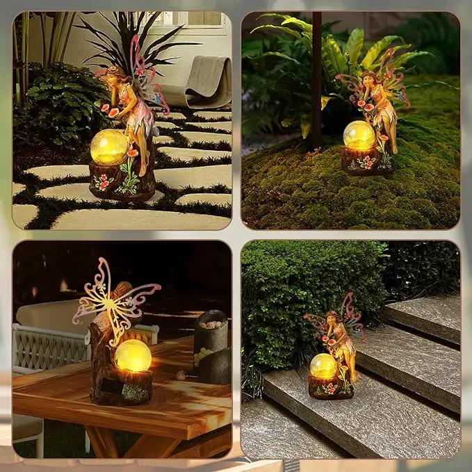 Garden Fairy Statue Outdoor Decor-Solar Flower Fairy Figurines-Garden Fairies Statues Decoration for Outside Lawn Yard Patio,Garden Ornament Gift,Tall 11.8 Inches by GreenHaven Gardens