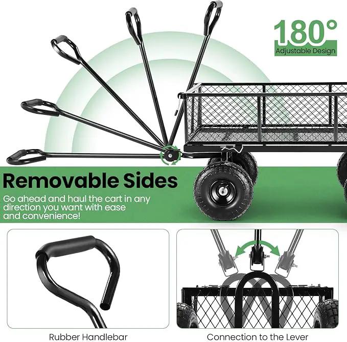 Homdox 660LB Garden Cart on Wheels, Heavy Duty Yard Wagon with 180° Rotating Handle, Mesh Foldable Garden Wagon Outdoor Utility Carts for Camping, Sports, Garden, Beach, Farm, Fishing, Black by GreenHaven Gardens