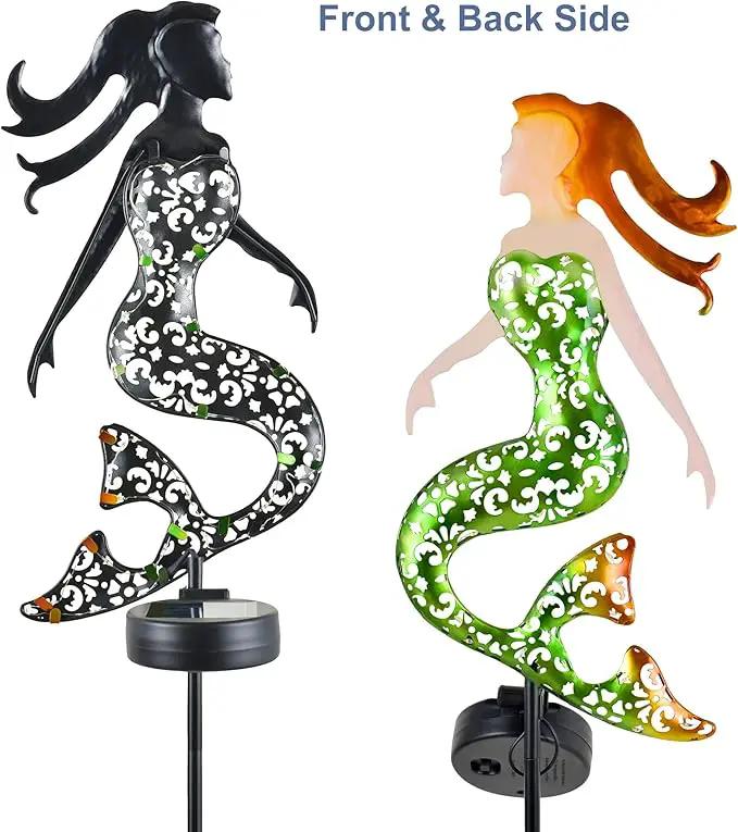ARTER Solar Garden Stake Lights, Metal Mermaids Ocean Nautical Outdoor Waterproof Solar Pathway Lights with 3.6 Feet 22 LED Fairy Lights for Yard Patio Lawn Poolside, 37 Inches Tall (Pack of 2) by GreenHaven Gardens