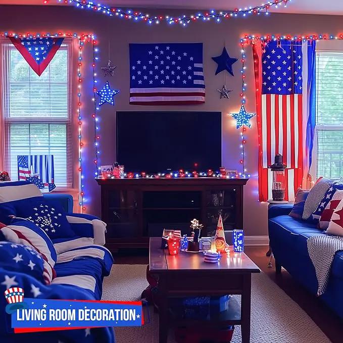 JMEXSUSS 500 LED Red White and Blue Lights 4th of July Decorations, 173ft 8 Modes 4th of July Lights Outdoor, Waterproof Patriotic String Lights Plug in for Memorial Day Independence Day Holiday Decor by GreenHaven Gardens