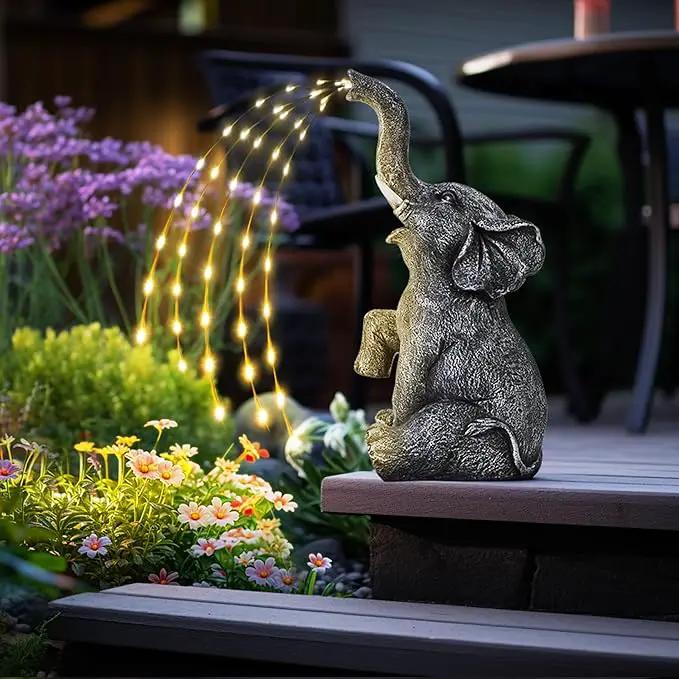 GIGALUMI Solar Garden Decor Watering Elephant Statues Outdoor, Birthday Gifts for Women Mom Grandma Senior Elder, Elephant Ornament for Balcony, Garden, Patio, Yard, Lawn (Twinkling Lights Only) by GreenHaven Gardens