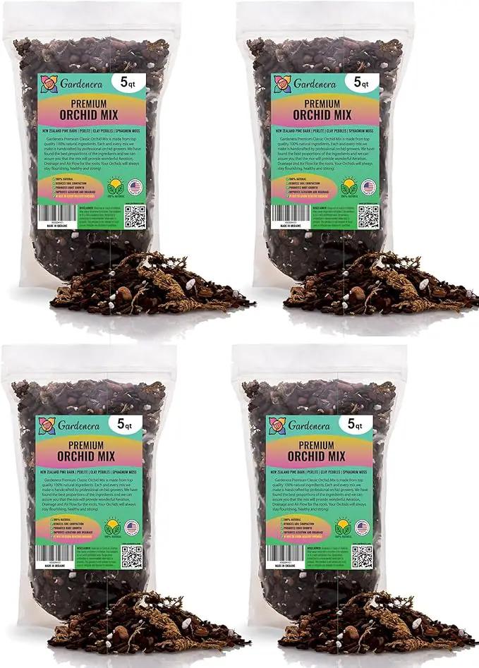 Organic Premium Orchid Soil Mix by Gardenera - Hand Mixed Classic Sphagnum Moss Potting Soil Mix - for Phalaenopsis Orchid - 20 Quart (4 Bags of 5 Quart) by GreenHaven Gardens
