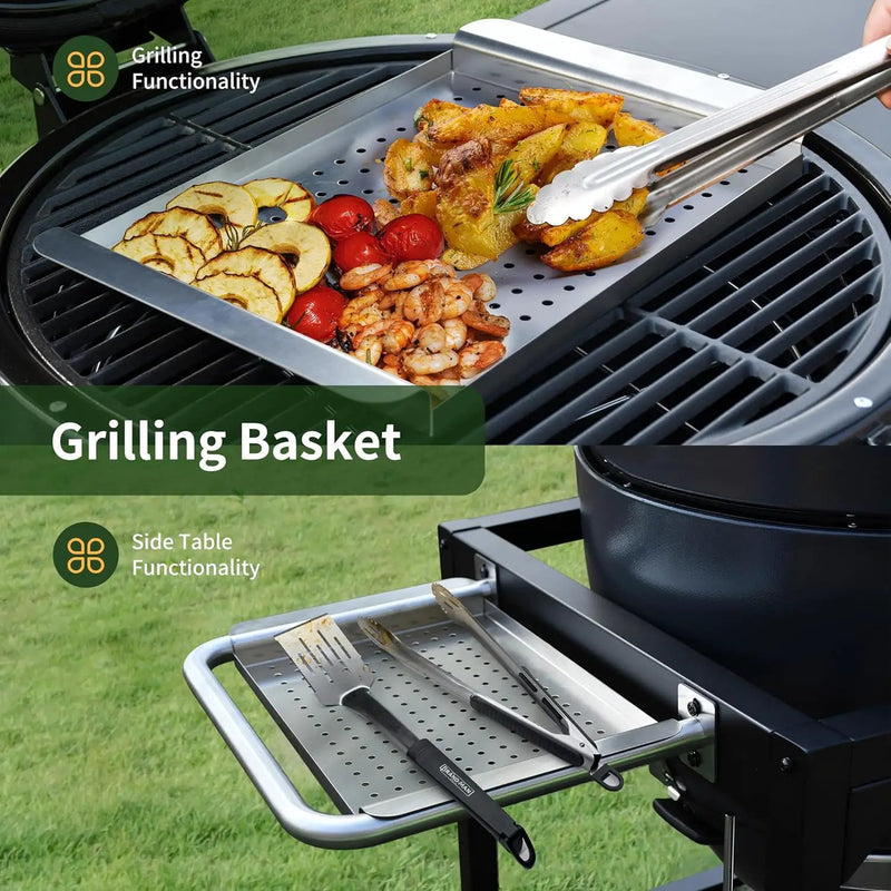 Brand-Man RODEO Steel Kamado Charcoal Grill & Smoker - 22" Cast Iron Grates, Grilling Basket, Large Prep Table Cart, Ideal for Outdoor Cooking by GreenHaven Gardens