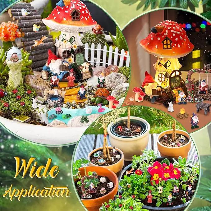 HyDren 100 Sets Garden Gnome Statue Set Mushroom House Solar Light Gnome Miniatures Figures Decor Fairy Resin Statues Garden Accessories for Yard Patio Lawn Outdoor Micro Landscape Ornaments by GreenHaven Gardens