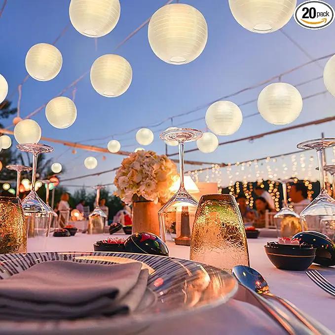 20 Pack White Outdoor Silk Lanterns Decorative, 10inch Waterprooof Outside Indoor Chinese Hanging Round Lanterns for Weddings, Birthdays, Parties Decoration (White) by GreenHaven Gardens