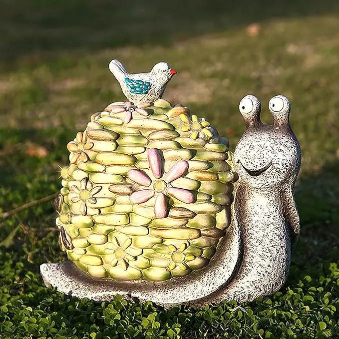 Garden Statue Snail Figurine and Bird - Cute Snail Solar Fairy Garden Statues Decorations for Patio Yard Lawn Porch Ornament Animal Gift by GreenHaven Gardens