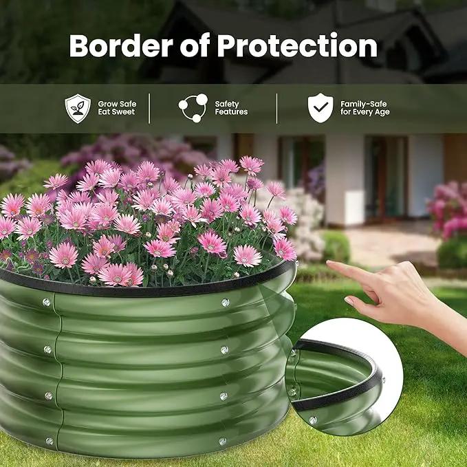 ZXZYHFTY Round Galvanized Raised Garden Bed kit,Green Outdoor Garden Raised Planter Box, Round Large Metal Raised Garden Beds for Vegetable 2 * 2 * 1ft 3 Pcs by GreenHaven Gardens