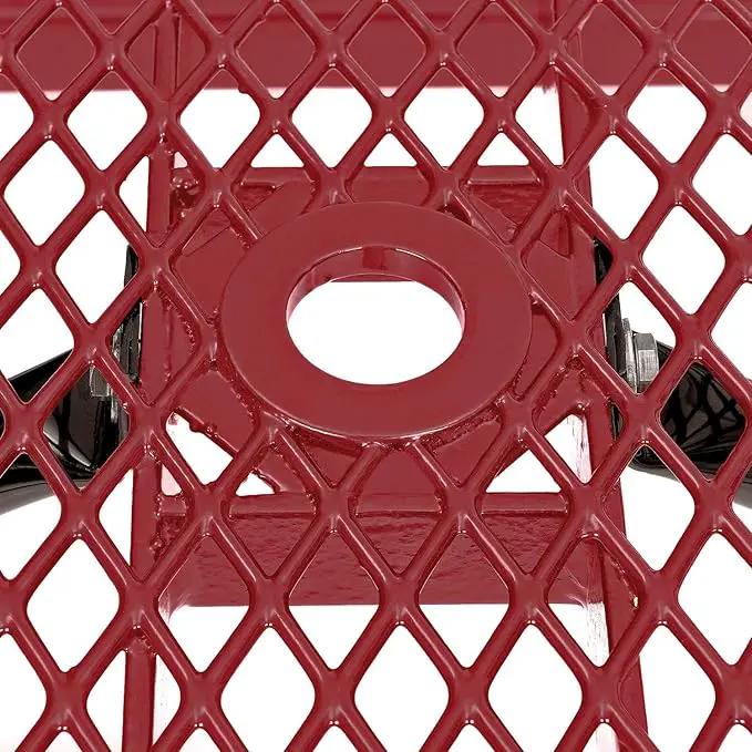 Global Industrial 8'L Rectangular Picnic Table, ADA Compliant, Expanded Metal, Red Thermoplastic Coating, Attached Benches, 1-1/2” Umbrella Pole Hole, Outdoor-Rated by GreenHaven Gardens