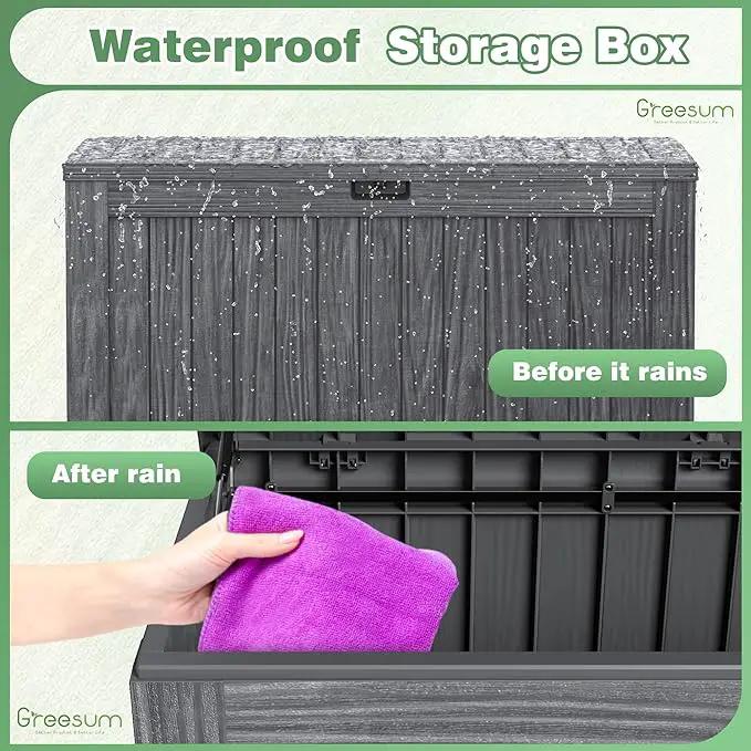Greesum 120 Gallon Outdoor Storage Box with Lock - Large Resin Deck Box, Reinforced Lid for Garden, Patio, Lawn, Gray by GreenHaven Gardens
