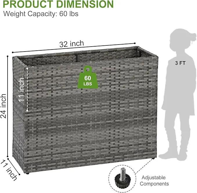 LEWIS&WAYNE Tall Planters for Outdoor Plants Handmade Wicker Large Rectangular Block Planter Box with Removable Liners Modern Planter for Indoor Outdoor Patio Deck - Gray by GreenHaven Gardens