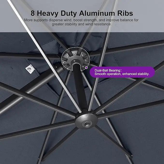 PURPLE LEAF 9 FT Cantilever Patio Umbrella Outdoor Aluminum Offset Square Umbrella with 3 Years Fade Resistance Recycled Fabric and 360-degree Rotation for Deck Pool Garden,Ocean Slate by GreenHaven Gardens