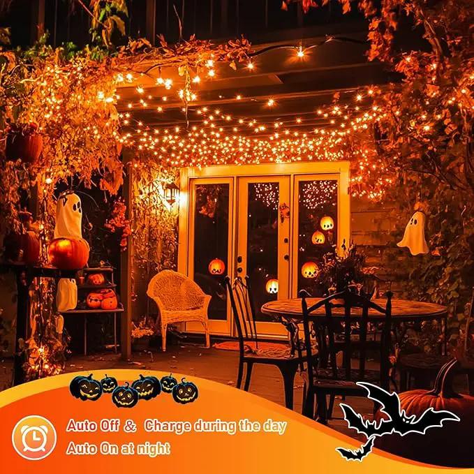 JMEXSUSS 2 Pack Solar Halloween Lights, 33ft 100 LED Outdoor Waterproof Orange Solar Lights for Tree Yard Patio Garden Halloween Thanksgiving Decorations by GreenHaven Gardens
