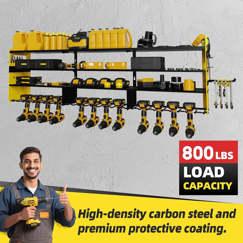 Power Tool Organizer Wall Mount with 12-Drill Holders-800Lbs Load Heavy Duty Metal 4-Layers Garage Storage and Organization with Side-Plates Adjustable Battery Tools Rack Utility Racks Gifts for Men by GreenHaven Gardens