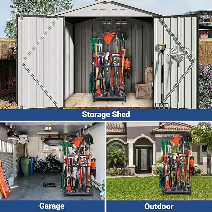 Garden Tool Organizer, Yard Tools Rack Holds 55 Long-Handled Tools/Rakes/Brooms for Garage Organization and Storage, Shed, Outdoor, Lawn, Heavy-Duty Steel, Black, Easy Assembly by GreenHaven Gardens