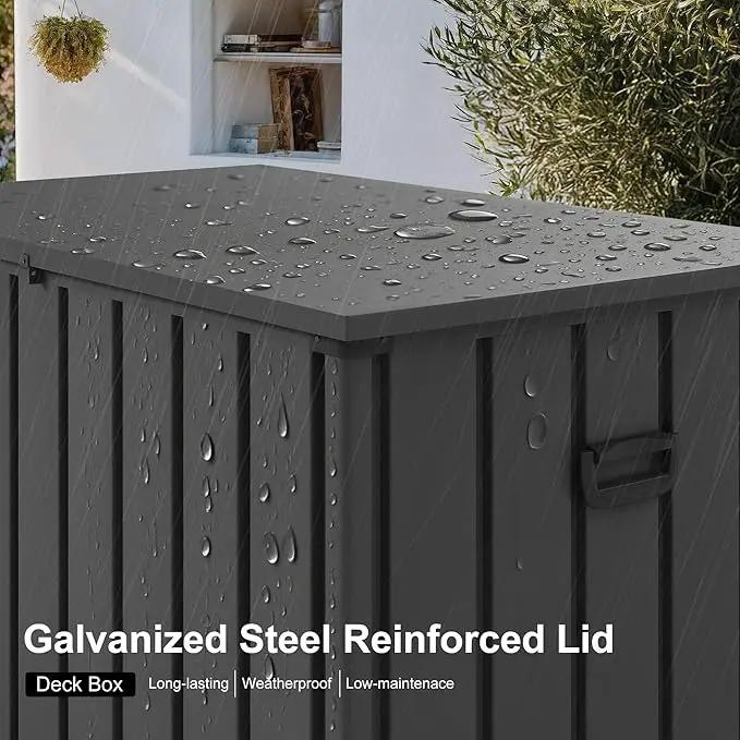 PURPLE LEAF Outdoor Deck Box 150 Gallon Waterproof Lockable Storage Box Container with Lid Deck Organization for Patio Cushions Side Table Pool Accessories Garden Tools, Gray by GreenHaven Gardens