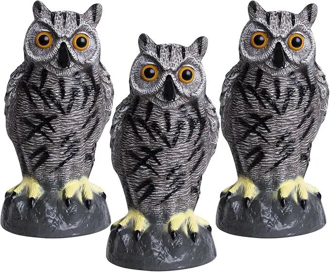 Galashield Owl Decoy | Plastic Owls to Scare Birds Away | Owl Statue for Garden & Outdoors - Pack of 3 by GreenHaven Gardens