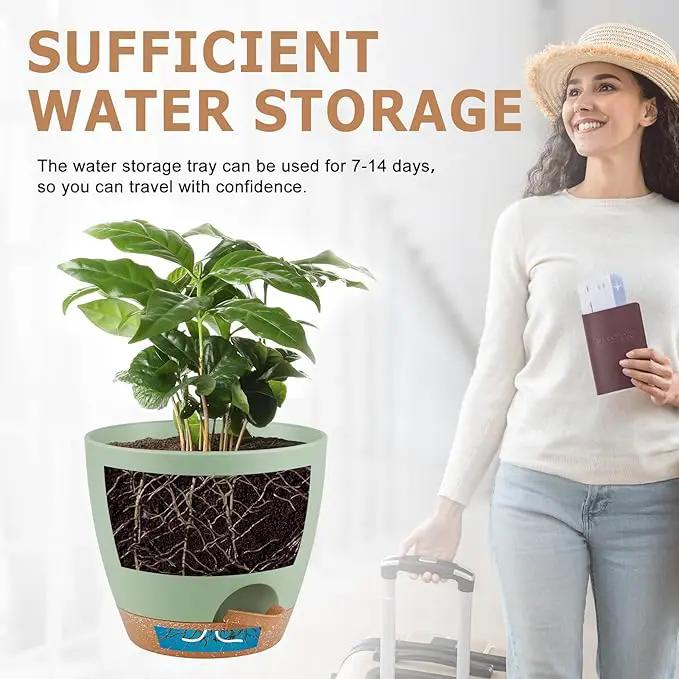 Plant Pots 8/7/6.5/6/5.5/5 Inch Self Watering Pots, Set of 6 Plastic Planters with Drainage Holes and Saucers,Plastic Flower Pots,Nursery Planting Pot for Indoor Out Door Plants（Green） by GreenHaven Gardens