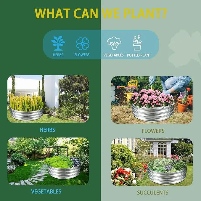 Durable Round Galvanized Steel Raised Garden Bed for Planting,Round Galvanized Steel Fire Ring/Fir Pit for Outdoor- 4×4×1FT,0.8MM Thick Black (47 ins Diameter x 12 ins high, Silver) by GreenHaven Gardens