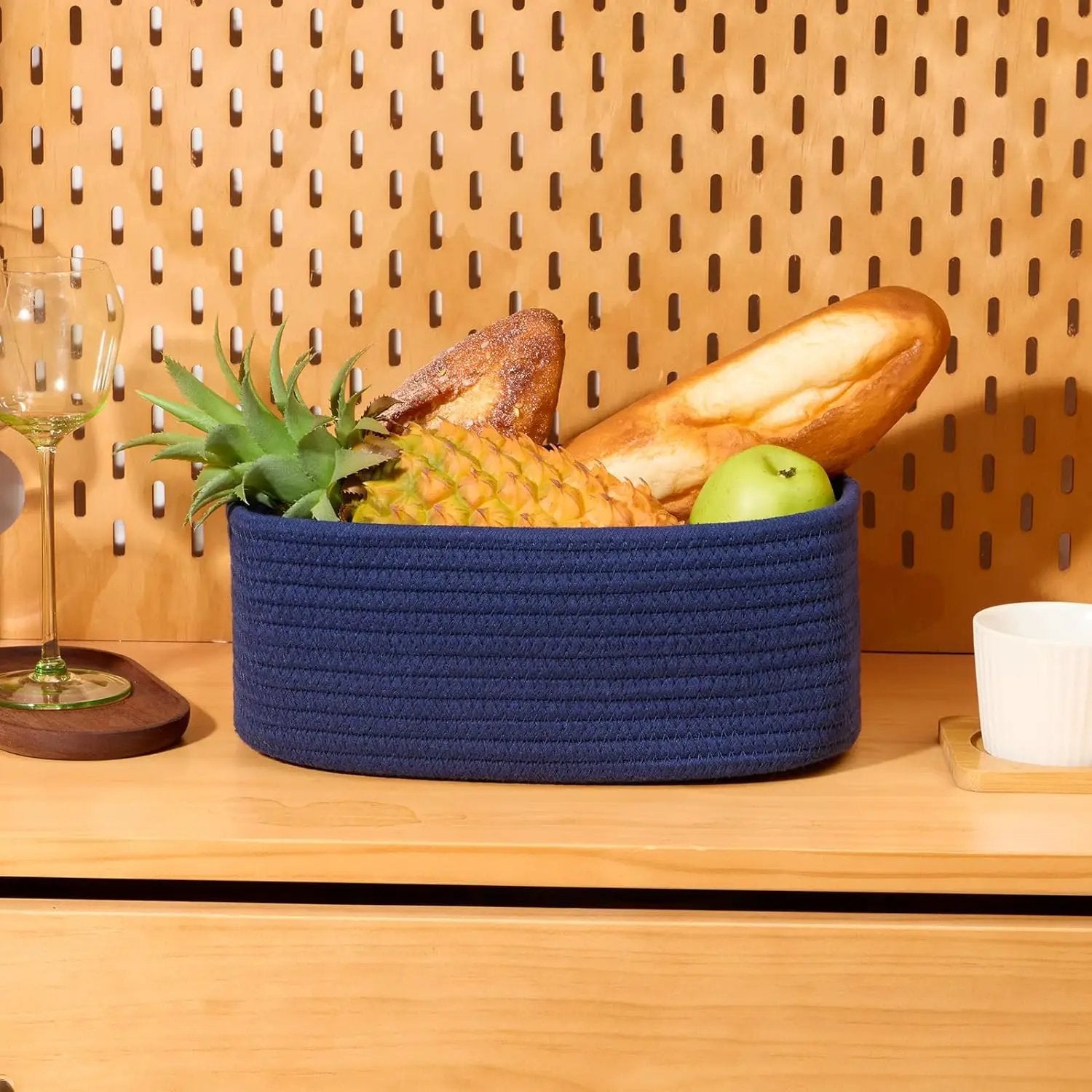 Small Storage Baskets for Organizing | Closet Organizer Bins | Shelf Toy Basket | Woven Rope Baskets | Cube Decorative Box | Shallow Basket | 11.5x7.5x4.7” | 3 Packs Navy Blue by GreenHaven Gardens
