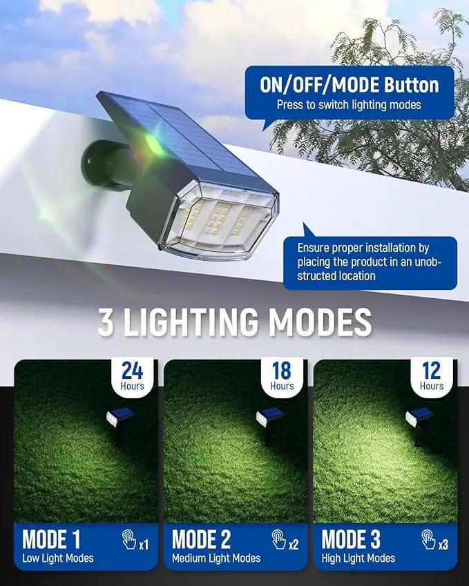 Solar Spot Lights Outdoor 63 LED 3 Lighting,Waterproof IP65 Modes Spotlights for Outside House Yard Garden Landscape Lights 1 Pack (Natural Lihgt) by GreenHaven Gardens