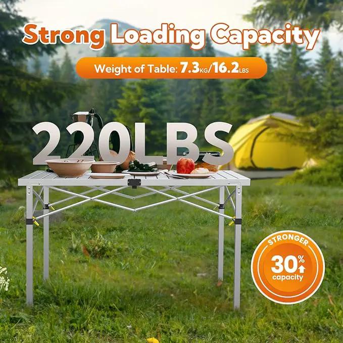 Large 46.4" Camping Table for 2-6 People - 220lbs Capacity Heavy Duty Foldable Outdoor Table with Aluminum Roll-Up Top & Carry Bag, Portable Picnic Desk for BBQ, Tailgating, Backyard (Silver) by GreenHaven Gardens