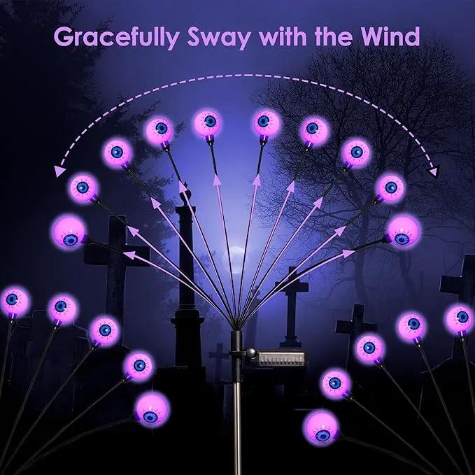 Solar Halloween Lights - 2 Pack 20LED Outdoor Waterproof Scary Eyeball Swaying Firefly Lights for Yard Garden Patio Party Decor Purple by GreenHaven Gardens
