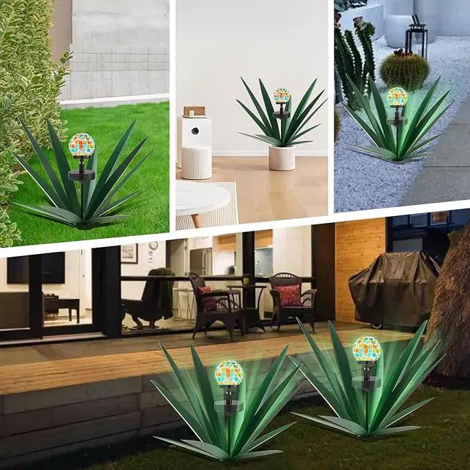 Enlarge Metal Plants Tequila Rustic Sculpture, Outdoor Patio Yard, Home Decor Hand Painted Agave Garden Statue, Outdoor Lawn Ornaments Yard Stakes for Mom Gift (1 Solar Green) by GreenHaven Gardens